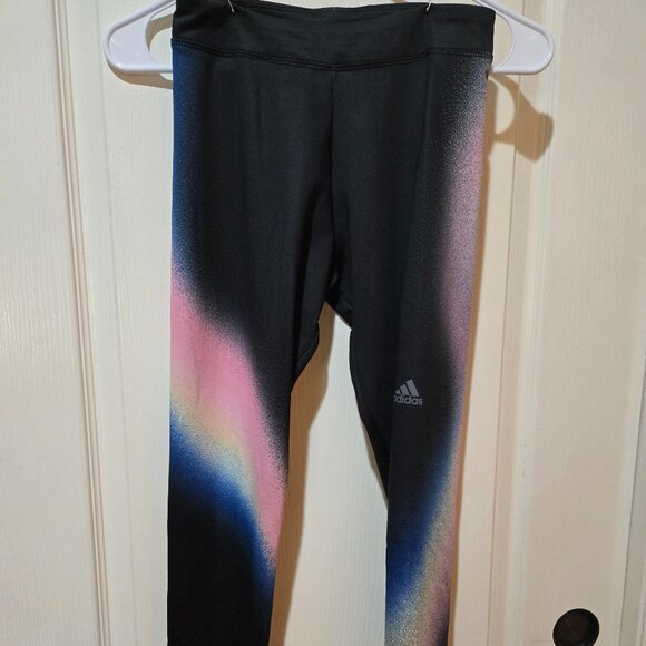 Adidas Girls Black Aeroready Leggings with Rainbow Spray Size Large (14) - Picture 1 of 5